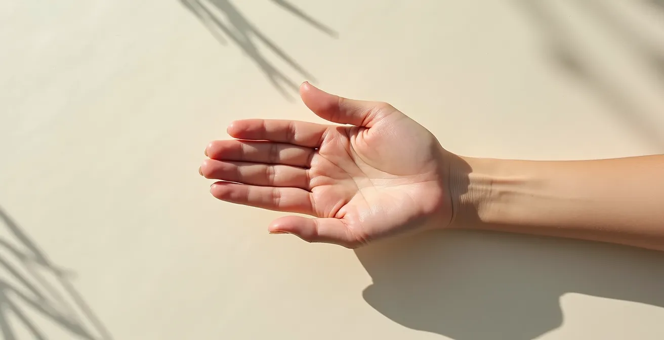 Vista aerea minimalista di una mano con focus sul Monte di Giove