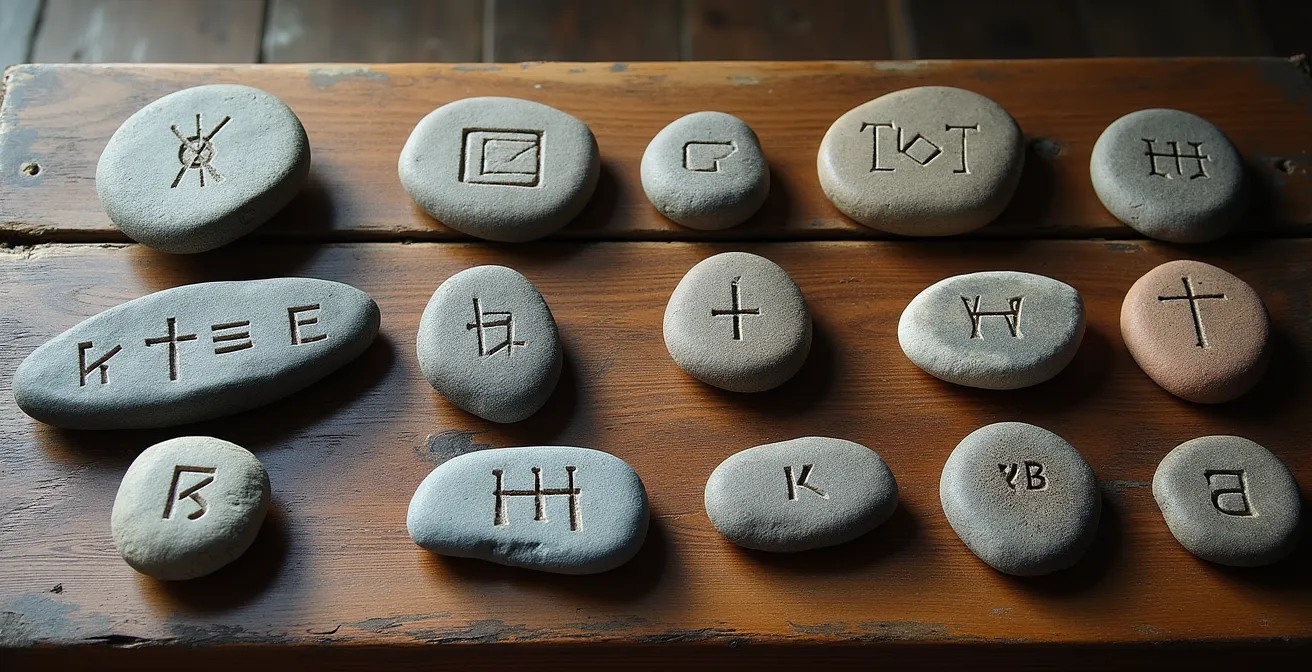 Set completo delle 24 rune del Futhark antico su pietra