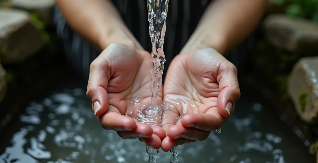 Mani sotto acqua corrente per la pulizia energetica dopo un trattamento