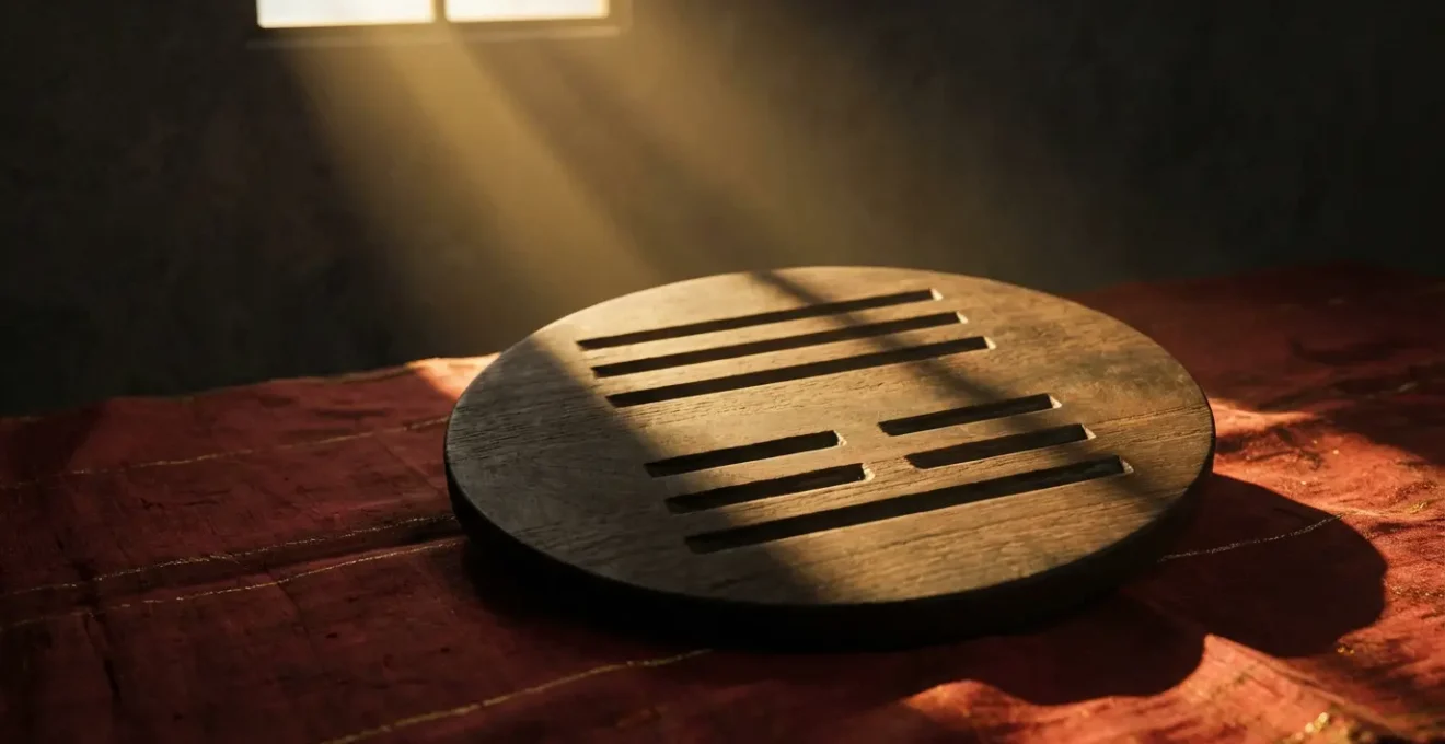 Composizione simbolica dei trigrammi Cielo e Fuoco che formano un esagramma dell'I Ching con linee Yin e Yang