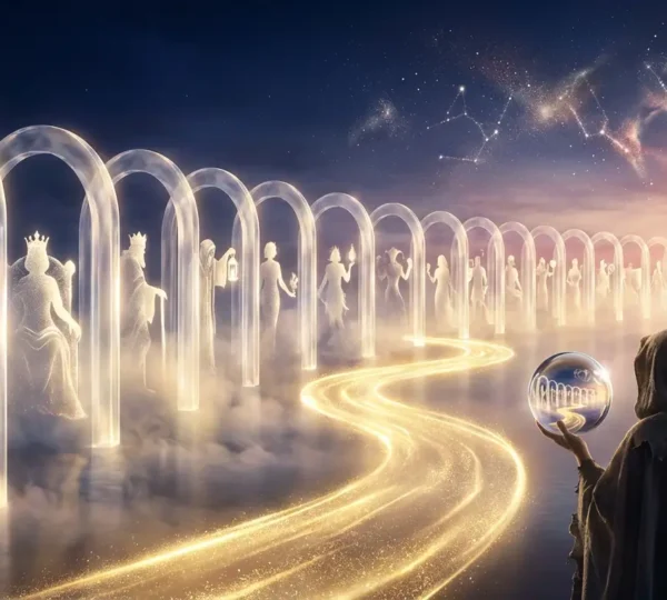 Rappresentazione simbolica del viaggio iniziatico del Matto attraverso i 22 Arcani Maggiori dei Tarocchi